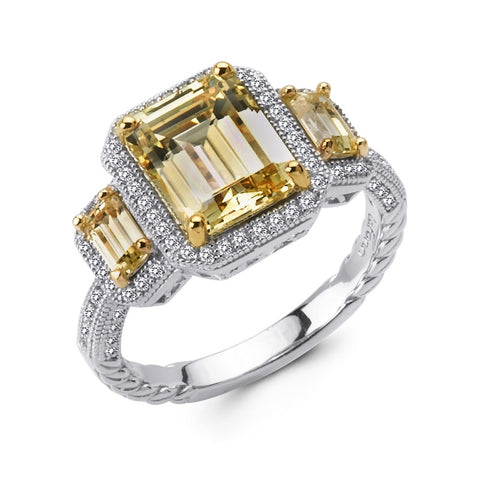 Emerald Cut 3 Stone Two-Tone Ring - Lafonn R0070CAT